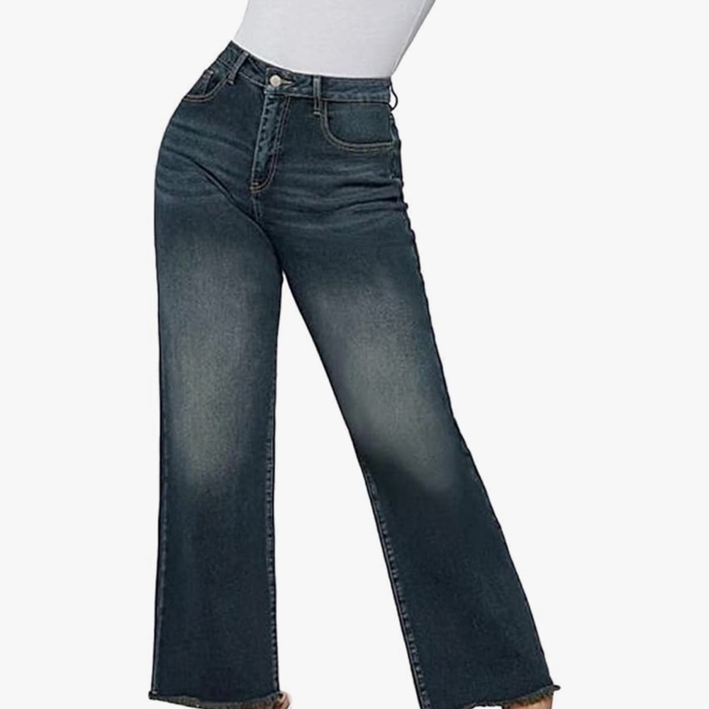 Blue Flare Wide Leg Jeans with High Waist